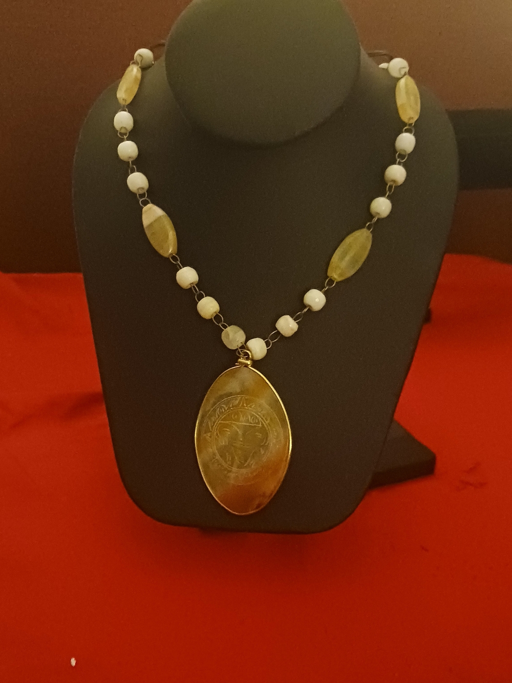 Gold and White Beaded Pendant Necklace - Elegant Women's Jewelry